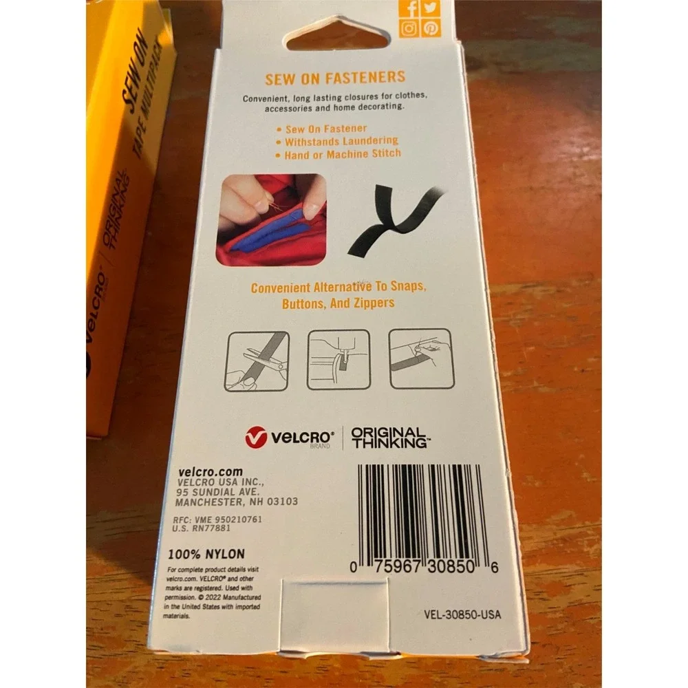(2 Packs) NIP VELCRO Brand Sew On Tape Multipack 5 Colors 5X 18 in x 3/4 in.